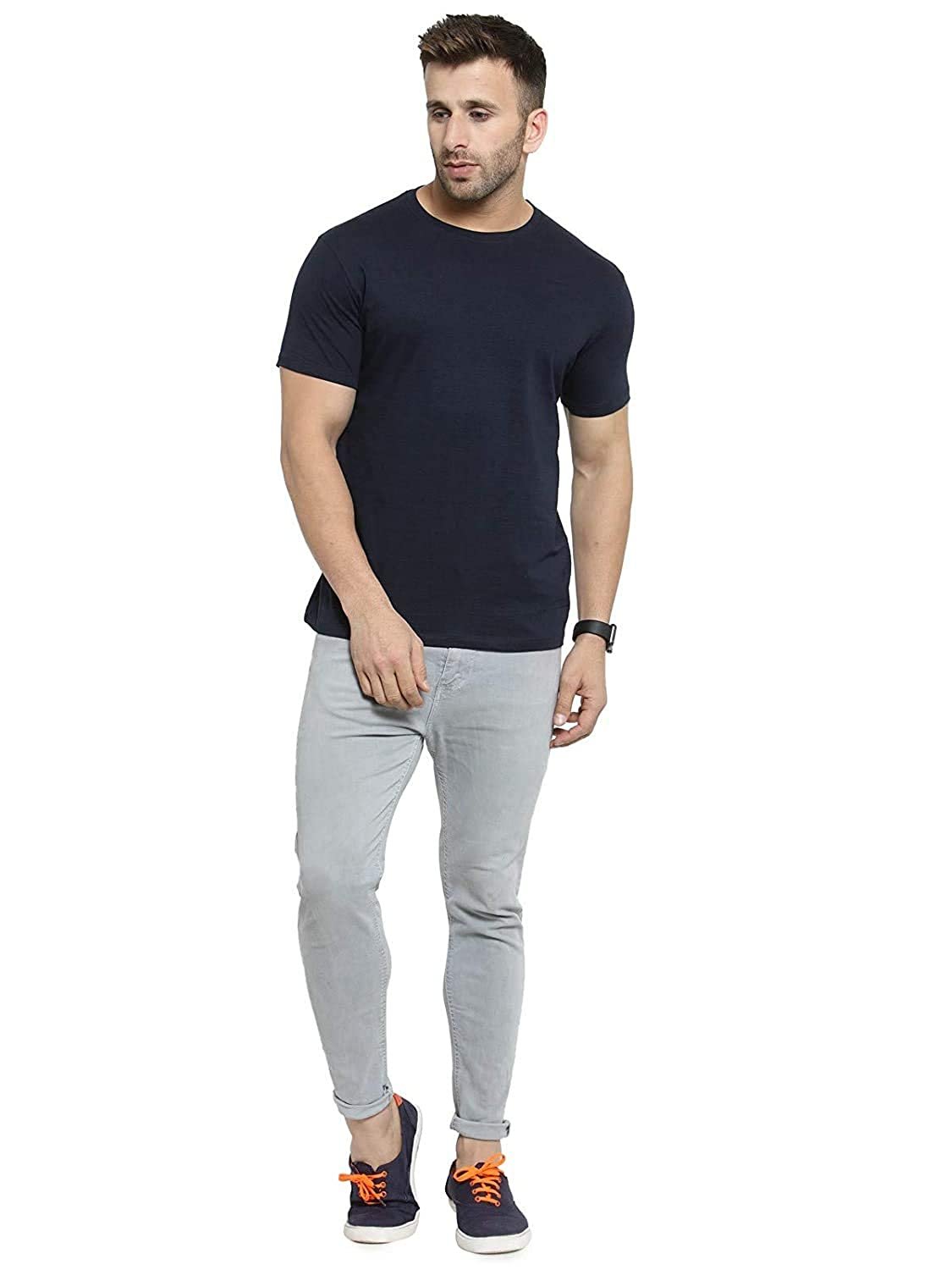 Godfrey Eco Navy Solid Round Neck Men T-Shirt