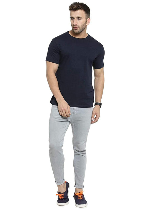Godfrey Eco Navy Solid Round Neck Men T-Shirt