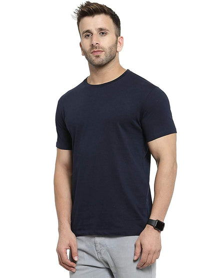 Godfrey Eco Navy Solid Round Neck Men T-Shirt