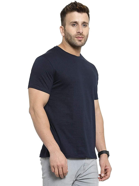 Godfrey Eco Navy Solid Round Neck Men T-Shirt