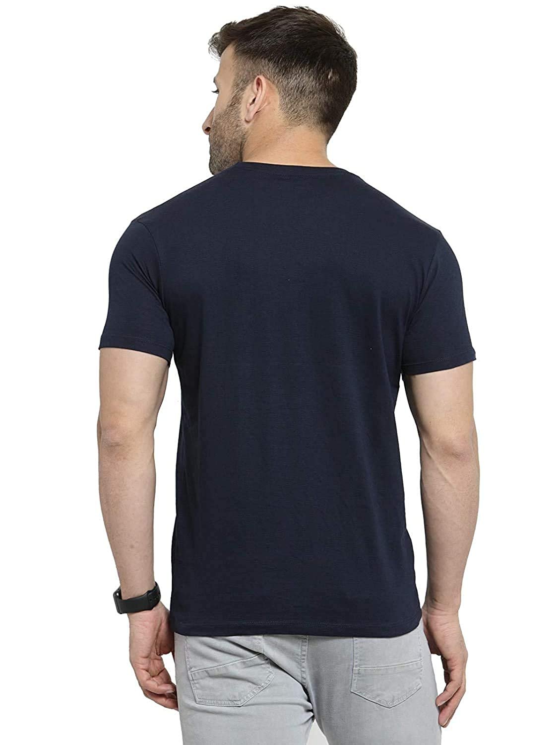 Godfrey Eco Navy Solid Round Neck Men T-Shirt