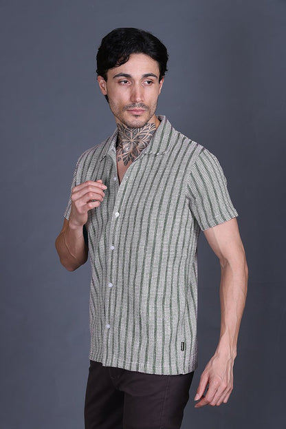 Olive Cuban Collar Shirt For Men