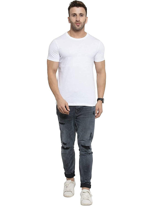 Godfrey Eco White Solid Round Neck Men T-Shirt