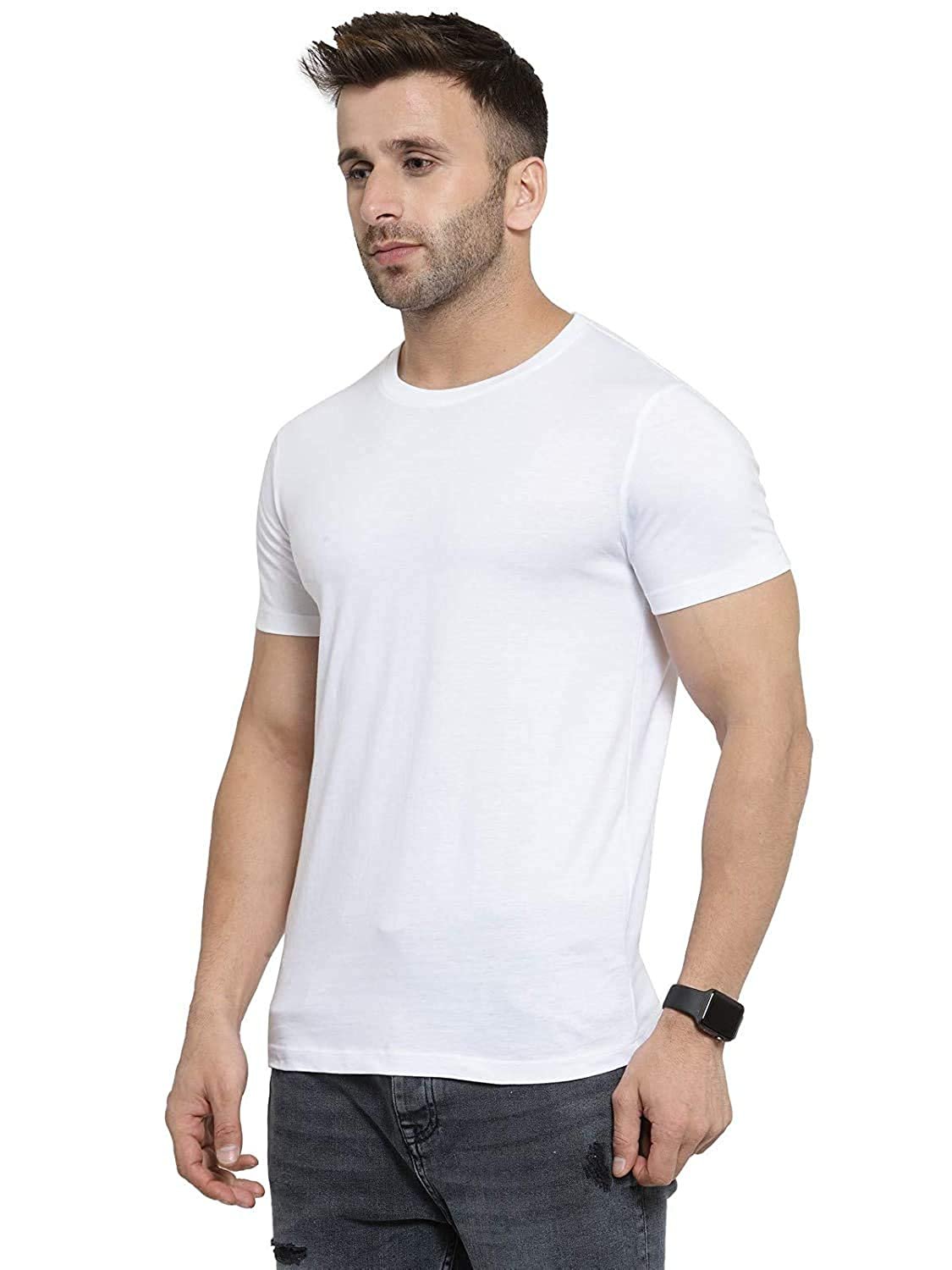 Godfrey Eco White Solid Round Neck Men T-Shirt