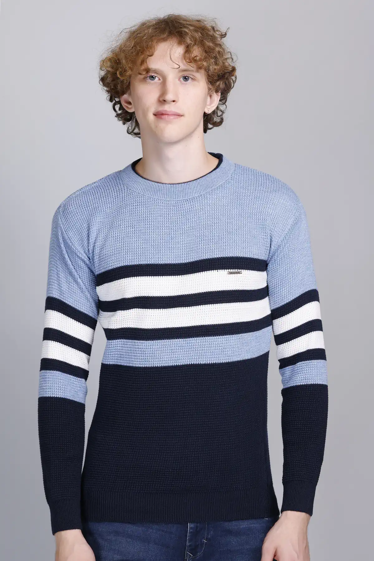 Sky Woolen Round Neck Designer Men Sweater - GODFREY