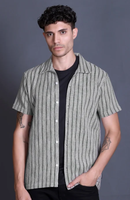 Olive Cuban Collar Shirt For Men
