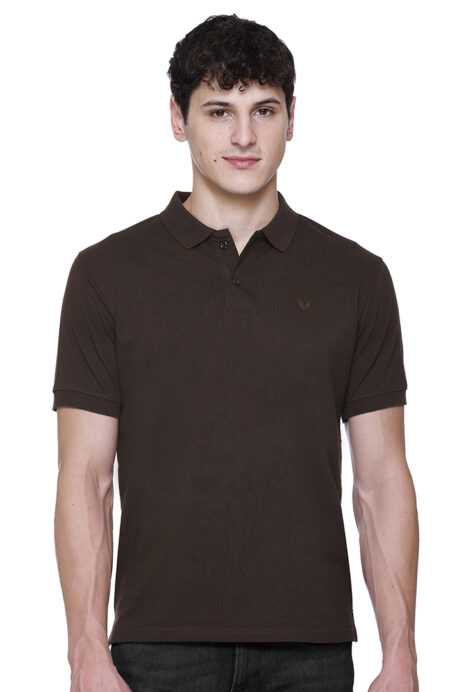 Coffee Solid Half Sleeves Polo Neck Cotton T-Shirt for Men