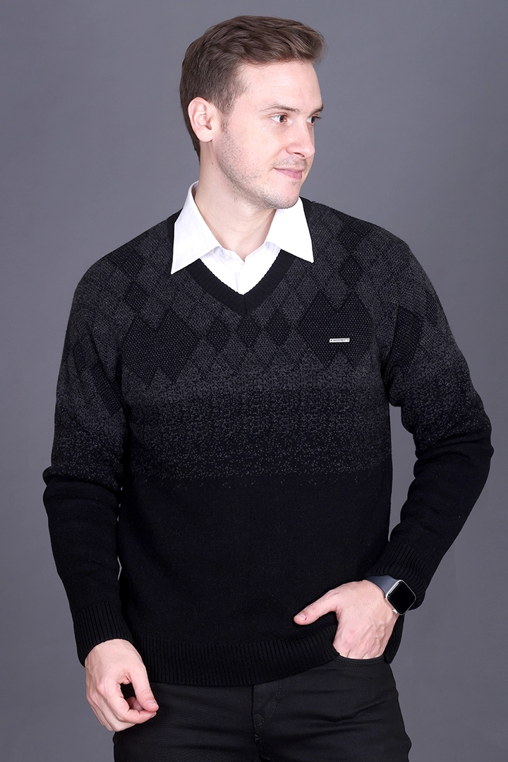 Black Woolen V-Neck Designer Men Sweater