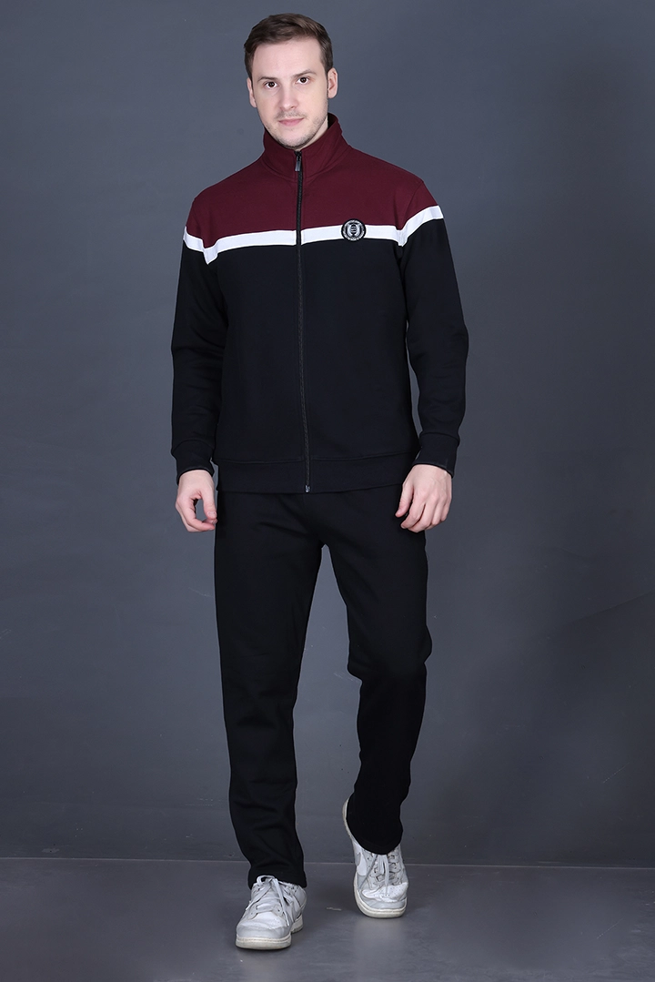 Black Cotton Fleece Winter Tracksuit For Men