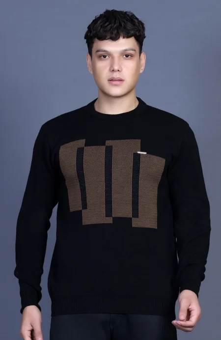 Black Woolen Round Neck Designer Men Sweater