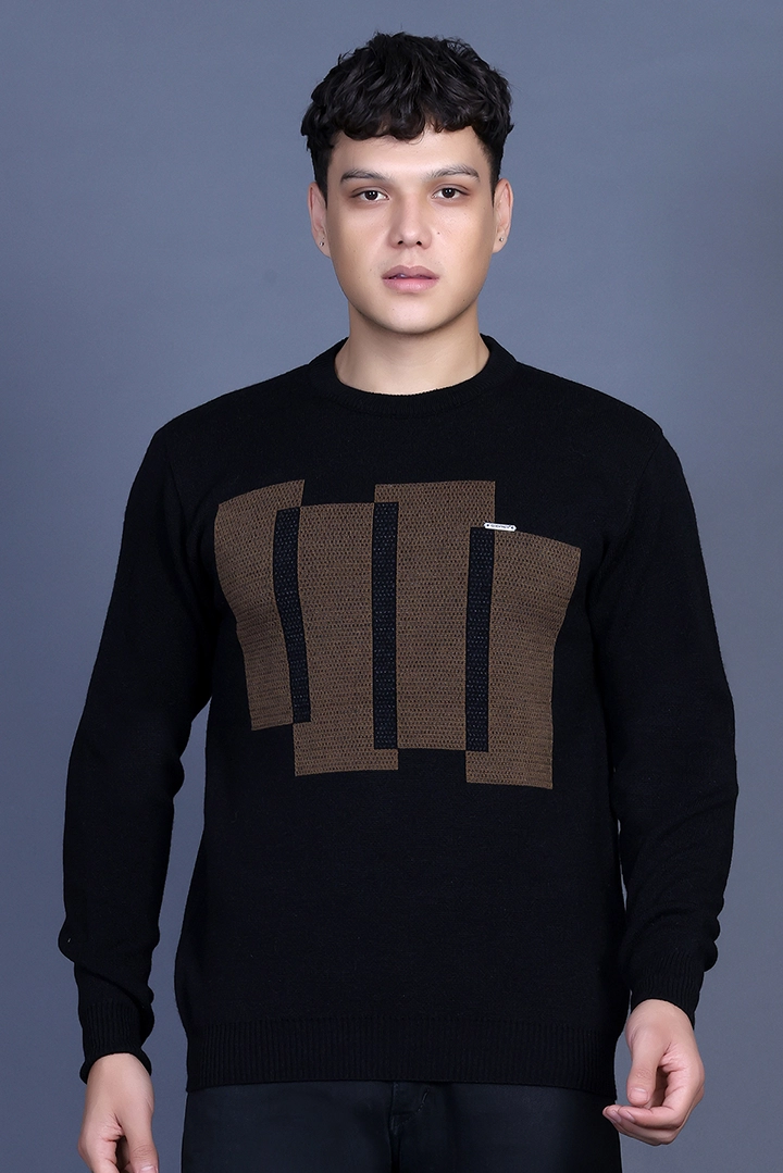 Black Woolen Round Neck Designer Men Sweater