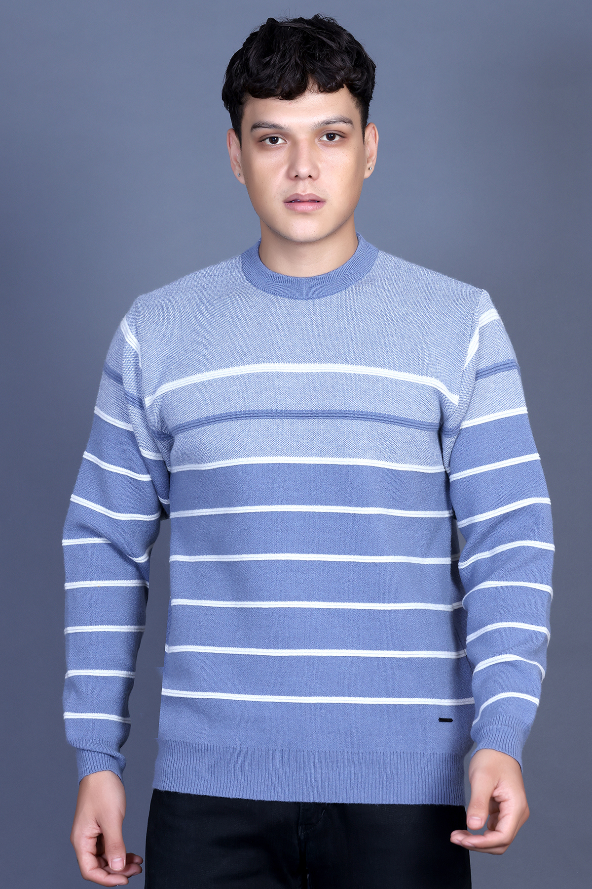 Iceberg Blue Woolen Round Neck Designer Men Sweater