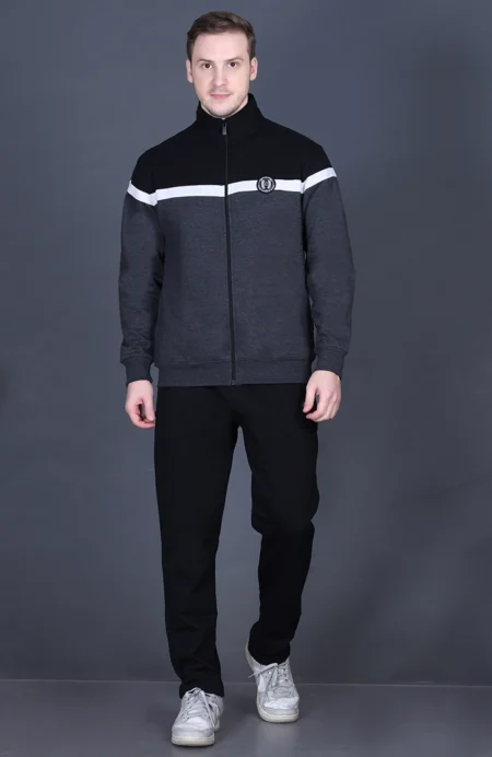 Charcoal Cotton Fleece Winter Tracksuit For Men
