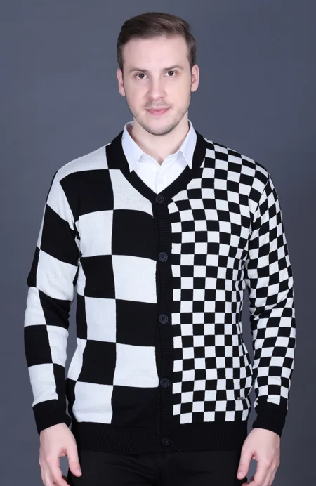 Black Woolen V-Neck Full Sleeve Mens Cardigan Sweater