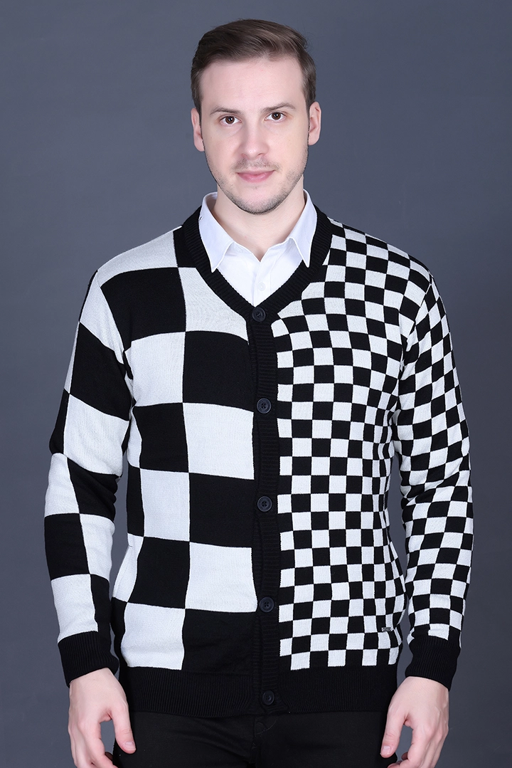 Black Woolen V-Neck Full Sleeve Mens Cardigan Sweater