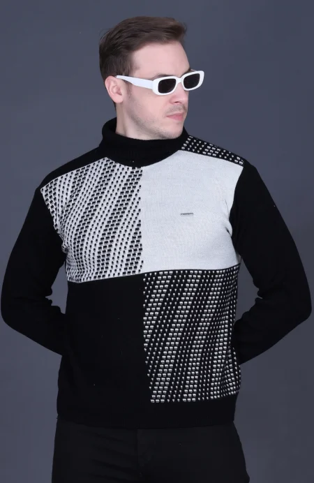 Black Solid Turtle Neck Woollen Pullover