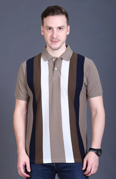 Beige Half Sleeve Polo T-Shirt for Men