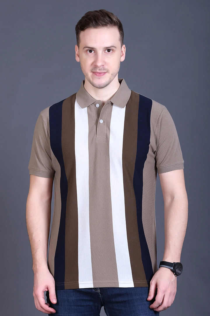 Beige Half Sleeve Polo T-Shirt for Men