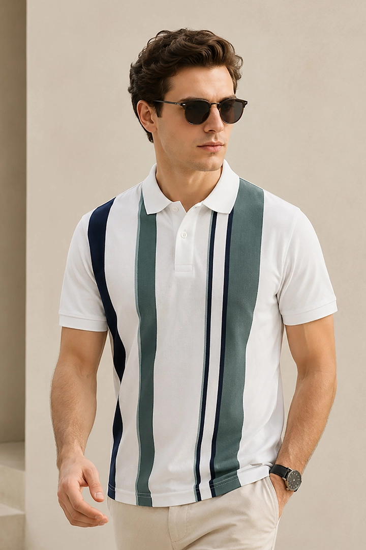 White Half Sleeve Polo T-Shirt for Men