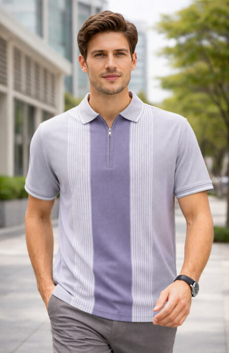 Levender Half Sleeve Zipper Polo T-Shirt for Men