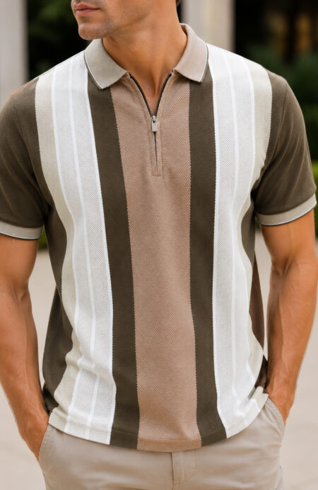 Coffee Half Sleeve Zipper Polo T-Shirt for Men