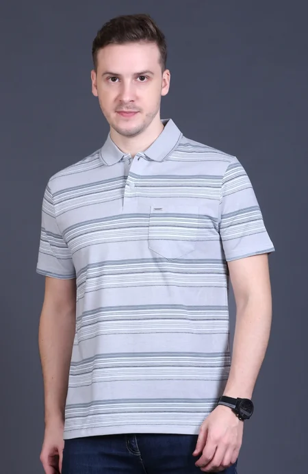 Light Grey Half Sleeve Polo T-Shirt for Men