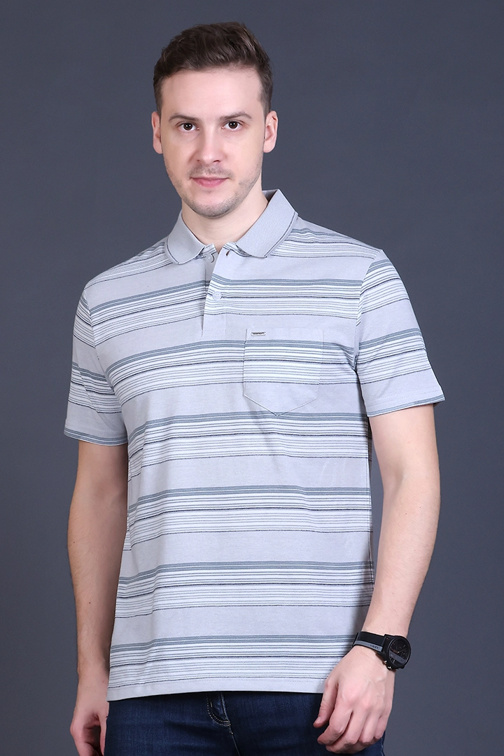 Light Grey Half Sleeve Polo T-Shirt for Men