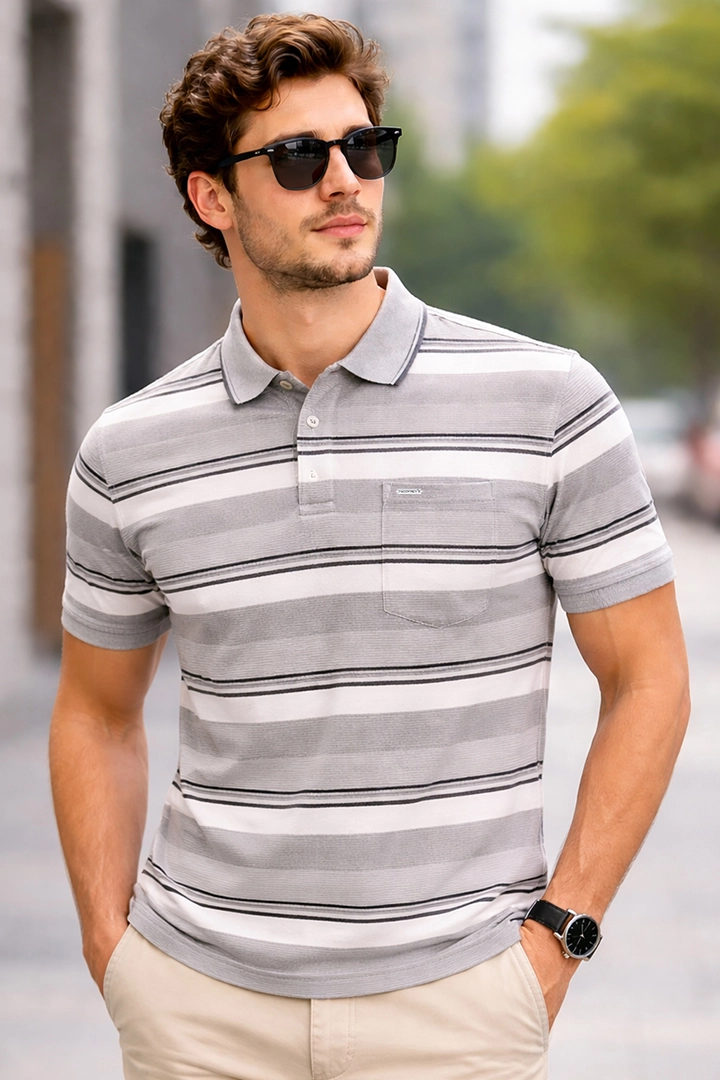 Beige Half Sleeve Polo T-Shirt for Men