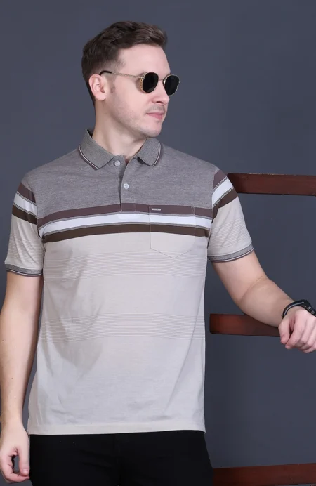 Beige Half Sleeve Polo T-Shirt for Men