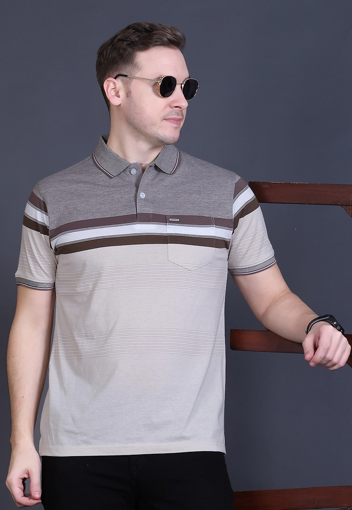 Beige Half Sleeve Polo T-Shirt for Men