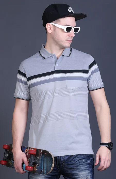 Light Grey Half Sleeve Polo T-Shirt for Men