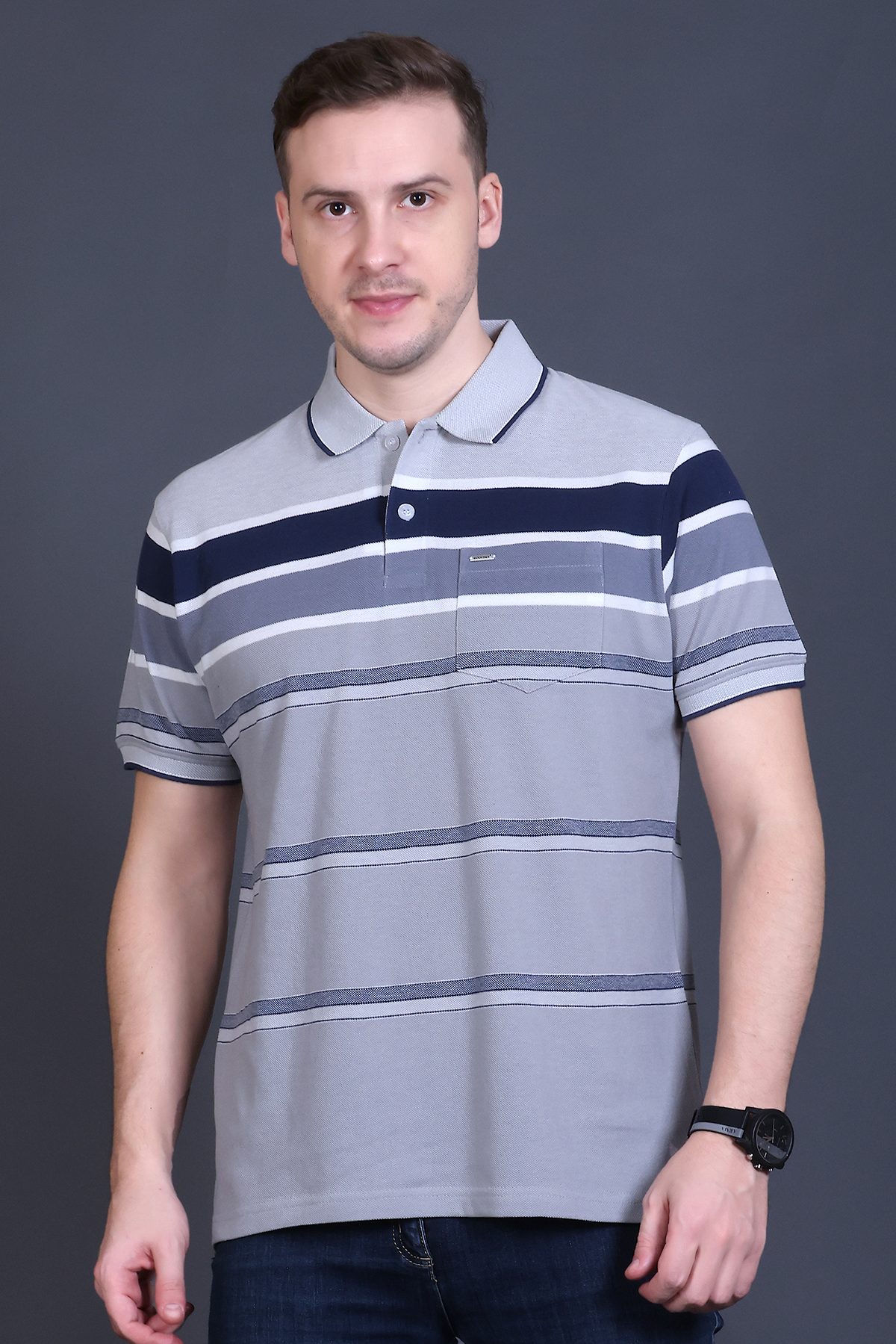 Denim Half Sleeve Polo T-Shirt for Men