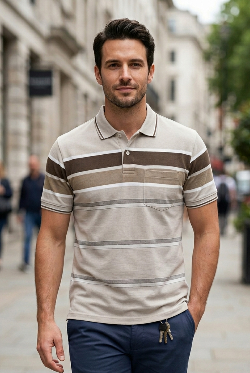 Beige  Sleeve Polo T-Shirt for Men