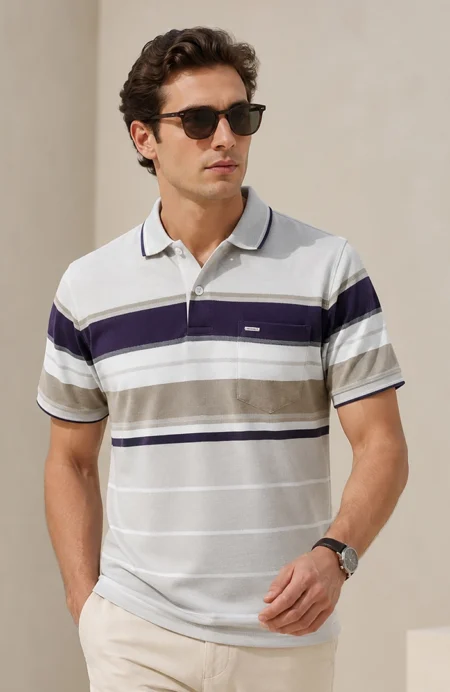 Light Beige Half Sleeve Polo T-Shirt for Men