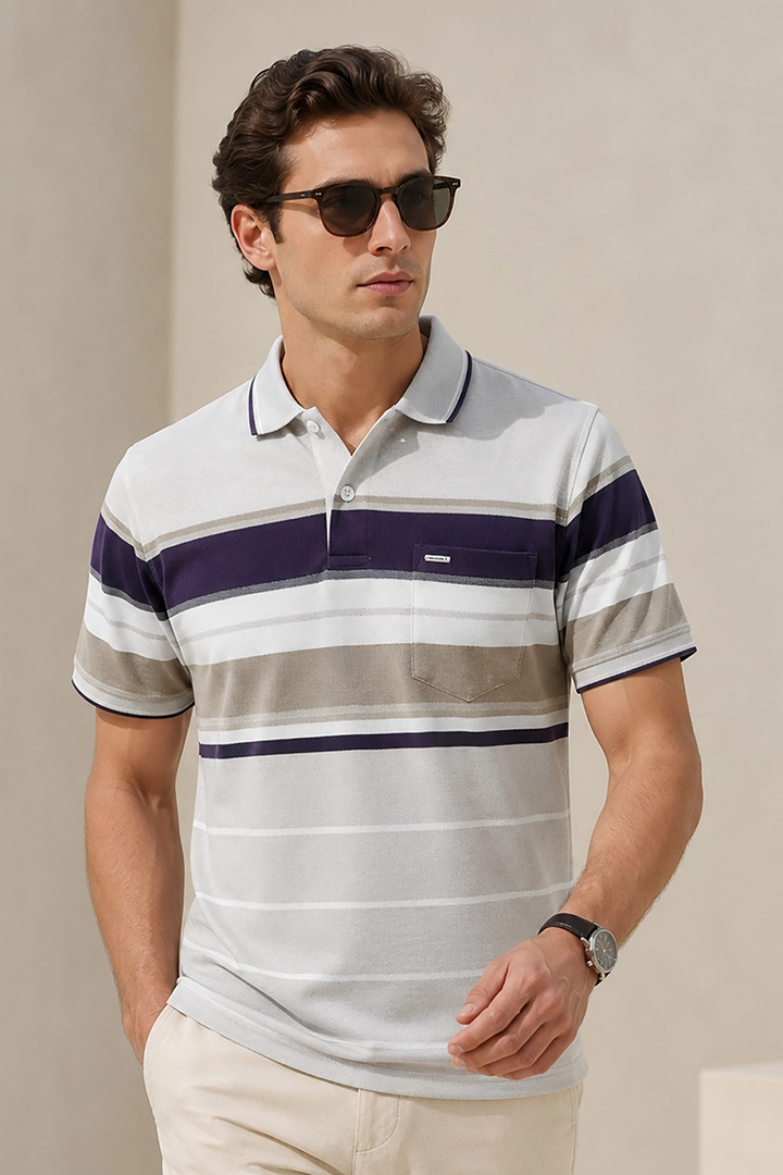 Light Beige Half Sleeve Polo T-Shirt for Men
