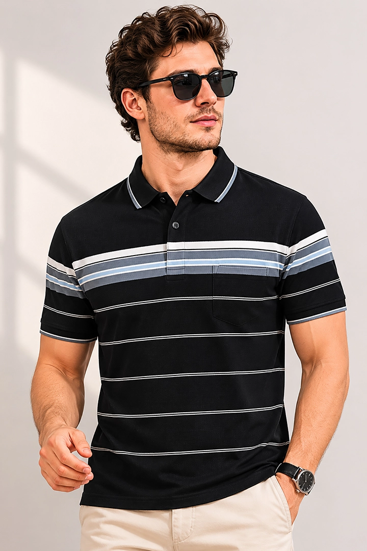 Black Half Sleeve Polo T-Shirt for Men