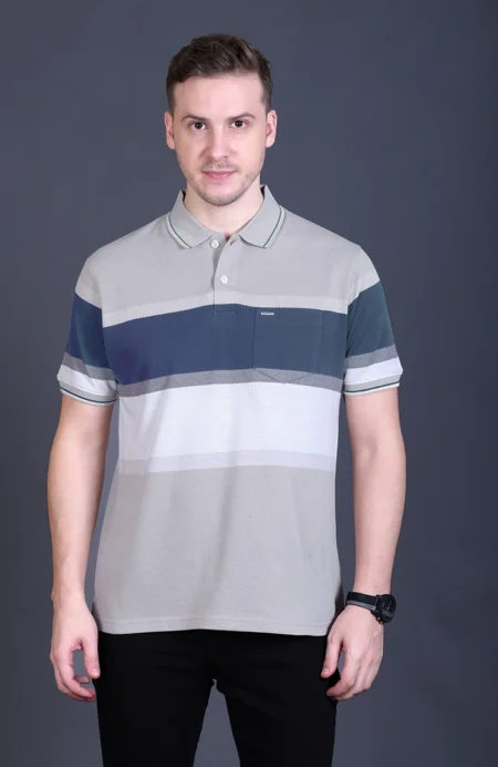 Light Grey Half Sleeve Polo T-Shirt for Men