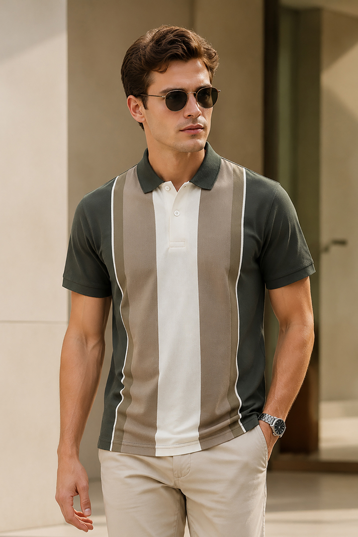 Olive Half Sleeve Polo T-Shirt for Men